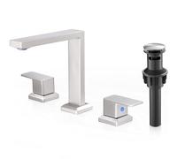 Robinet de Salle de Bain 8 Pouces en Nickel brossé, Robinet Moderne à Deux poignées en Laiton, 3 Trous, bonde escamotable, tuyaux d'alimentation en UPC et aérateur Amovible pour lavabo et Toilettes,
