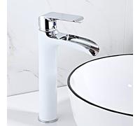 Robinet de salle de bain à arc haut - Robinet mélangeur d'eau chaude et froide - Poignée unique - Finition chromée - Robinet de lavabo moderne pour toilettes élégantes