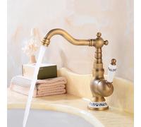 Robinet de Salle de Bain Antique 1 Trou Pivotant à 360 ° Robinet mitigeur rétro Lavabo de Salle de Bain Robinet à Levier Unique en Laiton, Antique + Céramique Lucky Star