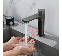 Robinet de salle de bain automatique avec capteur infrarouge, mitigeur sans contact pour évier, design gris moderne, robinet de lavabo mains libres, contrôle intelligent du débit d'eau