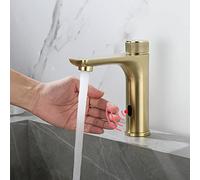 Robinet de salle de bain automatique sans contact avec capteur infrarouge Robinet mitigeur doré brossé pour évier Robinet de toilette mains libres Accessoires de salle de bain modernes.