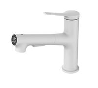 Robinet de salle de bain avec affichage de la température LED, robinet d'évier à 3 modes avec design extractible, robinets d'évier de salle de bain à poignée unique, blanc