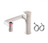Robinet de salle de bain avec affichage numérique LED - Robinet d'évier en laiton rotatif à 360° - Chat porte-bonheur - Couleur crème - Blanc
