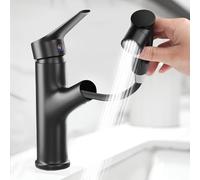 Robinet de salle de bain avec douchette extensible, haute pression, mitigeur monocommande avec 3 types de jet, mitigeur chaud et froid, robinet de lavabo pour salle de bain, noir