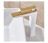 Robinet de salle de bain, Bassin robinet bain eau bassin mitigeur chaud noir/blanc curseur serre-toise grue or(White and gold tall)