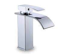 Robinet de salle de bain carré contemporain, mitigeur en laiton à poignée unique, finition chromée, robinet d'évier en cascade d'eau chaude et froide pour une décoration de salle de bain moderne