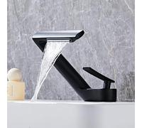 Robinet de salle de bain cascade 1 trou - Robinet d'évier de salle de bain noir mat à poignée unique - Robinet de courtoisie moderne et contemporain pour évier de salle de bain SHUNLI