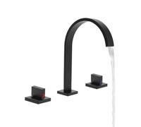 Robinet de salle de bain cascade en acier inoxydable 3 trous Robinetterie de salle de bain pour lavabo 2 poignées Robinet pour lavabo avec 2 tuyaux de raccordement Hauteur du bec 16,5 cm