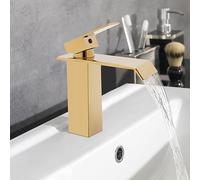 Robinet de salle de bain, cascade, mitigeur de lavabo, mitigeur de lavabo, réglable chaud et froid, robinet de salle de bain, économiseur d'eau, pour maisons, centres commerciaux, hôtels (doré)