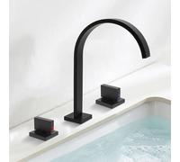 Robinet de salle de bain cascade noir à 3 trous en laiton, réglable chaud et froid, robinet de lavabo avec 2 boutons, robinet de salle de bain, économiseur d'eau avec insert de valve en cuivre