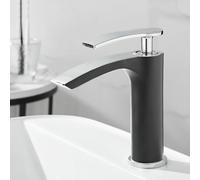 Robinet de salle de bain cascade pour évier noir et chromé robinet mélangeur chaud et froid robinet de lavabo à profil bas élégant robinet d'évier de salle de bain moderne robinet d'eau de lavabo