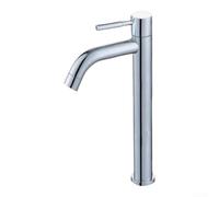 Robinet de salle de bain en acier inoxydable 304 chromé brossé durable | Mitigeur monocommande pour eau froide uniquement - Bec courbé - Idéal pour les bassins à poser - Aspect