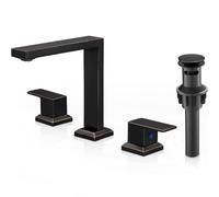 Robinet de Salle de Bain en Bronze huilé, 3 Trous, Laiton, entraxe de 20 cm (8 Pouces), 2 poignées, bonde escamotable et Flexibles d'eau préinstallés en cUPC, pour lavabo ou Salle de Bain. Installat