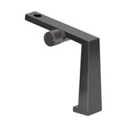 Robinet de salle de bain en laiton noir avec noyau de valve en céramique, mélangeur de lavabo monotrou eau chaude et froide(Brushed Grey,G9/16)