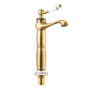 Robinet de salle de bain en laiton - Rétro - Levier unique avec poignée en céramique - Doré vieilli - 22,5 cm de haut - Robinet mitigeur eau chaude et froide - 3/8" - Style nostalgique pour lavabo de