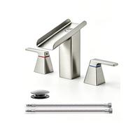 Robinet de Salle de Bain en Nickel brossé pour lavabos à 3 Trous, Robinet de lavabo Cascade à entraxe de 8 Pouces avec Deux poignées, bonde escamotable et Flexibles d'alimentation