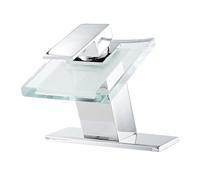 Robinet de salle de bain en verre LED moderne avec bouchon de drain de débordement à poignée monochrome Chrome Finition Basin Tap pour lavabo à lavabo 3 Couleurs Changer la batterie de pont de pont