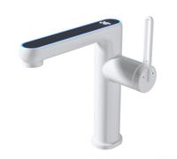 Robinet de salle de bain intelligent avec affichage numérique de la température - Lumière LED - 2 modes - Pulvérisateur d'eau - Robinet mélangeur pour salle de bains (blanc)
