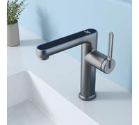 Robinet de salle de bain intelligent avec affichage numérique de la température - Lumière LED - 2 modes - Pulvérisateur - Robinet mitigeur pour salle de bain (gris)