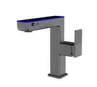 Robinet de salle de bain LED avec affichage numérique de la température, robinet d'évier avec 3 modes, robinets d'évier de salle de bain à poignée unique, 1 ou 3 trous, gris