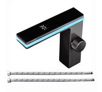 Robinet de salle de bain LED avec bande lumineuse à 270 °, affichage en temps réel de la température, système de filtration d'économie d'eau, corps en cuivre massif, double contrôle facile (noir)