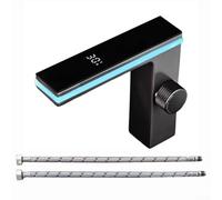 Robinet de salle de bain LED intelligent avec affichage numérique de la température et lumière ambiante, robinet mitigeur moderne noir pour lavabo, évier, filtre d'économie d'eau inclus