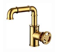 Robinet de Salle de Bain, mitigeur de lavabo monotrou, Style Industriel, en Laiton, Robinet de lavabo monté sur Le Pont, poignée Unique, pour lavabo avec Eau Chaude et Froide, doré