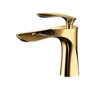 Robinet de salle de bain moderne chromé - Robinet d'eau chaude et froide à poignée unique pour évier, mitigeur de lavabo élégant, finition chromée durable, MP19-1 or, parfait pour la décoration de la