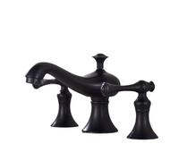 Robinet de Salle de Bain Noir à Trois Trous, entièrement en cuivre, avec Volant Noir et Commande d'eau Chaude et Froide