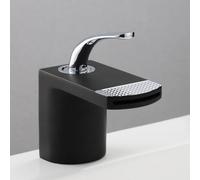Robinet de salle de bain noir et chromé mitigeur à poignée unique en laiton robinet d'évier cascade eau chaude et froide mitigeur de lavabo de cuisine moderne élégant et design