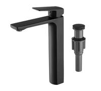 Robinet de salle de bain noir mat à poignée unique haut robinet d'évier de salle de bain robinet mitigeur de lavabo avec tuyau d'alimentation en eau et bonde d'évier pop-up