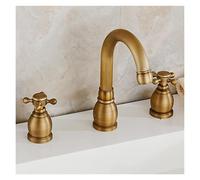 Robinet de salle de bain noir rétro, robinet de lavabo pivotant à 360°, eau chaude et froide disponible, robinet de lavabo de salle de bain à 2 poignées et 3 trous(Brass)