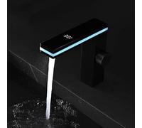 Robinet de salle de bain numérique intelligent avec éclairage d'ambiance LED, affichage de la température, débit d'eau doux, construction en cuivre massif, finition grise contemporaine (noir)