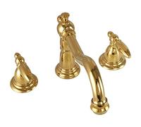 Robinet de Salle de Bain Or, Mitigeur de Bassin d'Eau Chaude et Froide à Double Support à Trois Trous, Robinet de Lavabo de Salle de Bain en Cuivre,B(B)
