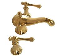 Robinet de Salle de Bain Or, Mitigeur de Bassin d'Eau Chaude et Froide à Double Support à Trois Trous, Robinet de Lavabo de Salle de Bain en Cuivre,B(A)