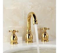Robinet de Salle de Bain rétro à Deux poignées en Laiton Noir, mitigeur 3 Trous, Robinet d'eau Chaude Froide, mitigeur de lavabo de Style Vintage, Finition patinée élégante pour Salle de Bain