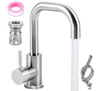 Robinet de salle de bain rotatif à 360° - En acier inoxydable - Avec tuyau - Hauteur d'écoulement : 170 mm - Robinet d'eau chaude et froide - Évier de cuisine pour salle de bain/cuisine (couleur