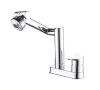 Robinet de salle de bain rotatif à 360°, robinet de salle de bain à poignée unique avec 2 modes de sortie d'eau, robinet mitigeur de lavabo à bras pivotant, en laiton, argent