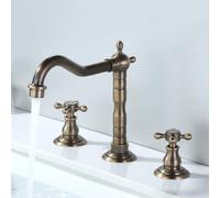 Robinet de salle de bain vintage à 3 trous, mitigeur rotatif en bronze avec double poignée, élégant pour décoration de salle de bain classique, durable et facile à installer