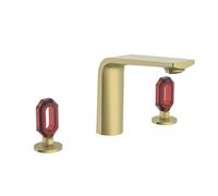 Robinet de Salle de Bains Mitigeur de Lavabo avec Bouton En Cristal 3 Trous En Laiton Brossé Doré pour Salle de Bain