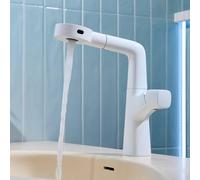 Robinet de Salle de Bains Mitigeur de Salle de Bain 4 Jets avec Douchette Extractible Pivotante à 360° Mitigeur Lavabo 1 Trou En Laiton Blanc 1 Trou