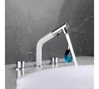 Robinet de Salle de Bains Mitigeur Lavabo 3 Trous avec Douchette Extractible Rotation à 360° Double Levier 2 Modes Blanc Chromé