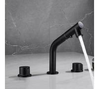 Robinet de Salle de Bains Mitigeur Lavabo 3 Trous avec Douchette Extractible Rotation à 360° Double Levier 2 Modes Noir