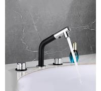 Robinet de Salle de Bains Mitigeur Lavabo 3 Trous avec Douchette Extractible Rotation à 360° Double Levier 2 Modes Noir Et Chromé