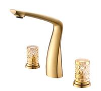 Robinet de Salle de Bains Mitigeur Lavabo 3 Trous Robinet à Levier En Cristal Eau Chaude Et Froide Laiton Finition Or Brossé