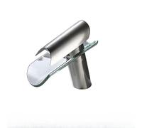 Robinet de salle de bains noir cascade, mélangeur chaud-froid, robinet de lavabo en verre, Design moderne for montage sur pont d'évier(Nickel Short a)