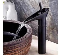 Robinet de Salle de Bains Robinet Mitigeur de Lavabo Haut à Un Seul Levier Et à Effet Cascade pour Eau Chaude Et Froide Noir Rétro