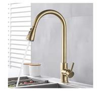 Robinet d'eau chaude et froide à poignée, modèle d'arroseur et de pulvérisateur extractible de cuisine, monté sur le pont(Brushed Golden A)