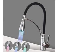 Robinet d'eau chaude et froide doré for cuisine, lumière LED, mitigeur d'évier de, robinet monté sur le pont, col pivotant à 360 degrés-doré(Chrome Led Light a)