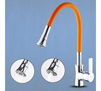 Robinet d'eau Chaude et Froide en cuivre pour évier monotrou Universel, Robinet de Lave-Vaisselle télescopique Rotatif à 360° avec aérateur monté sur Le Pont, poignée Unique, Orange (Orange)